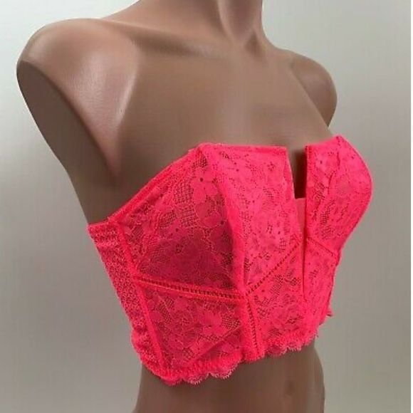 💕New! Victoria's Secret Dream Angels Lace Corset Bra Neon Pink NWT - Picture 3 of 8